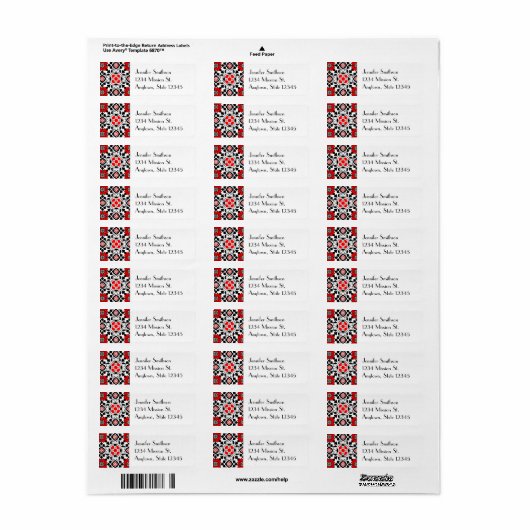 Floral Moroccan Tile, Deep Red, Black and White Etiket (Full Sheet)