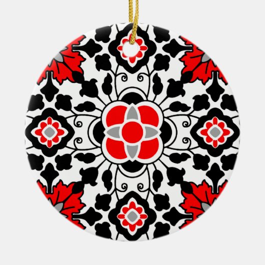 Floral Moroccan Tile, Deep Red, Black and White Keramisch Ornament (Voorkant)