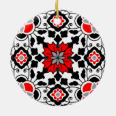 Floral Moroccan Tile, Deep Red, Black and White Keramisch Ornament (Achterkant)