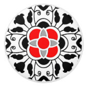 Floral Moroccan Tile, Deep Red, Black and White Keramische Knop (Voorkant)