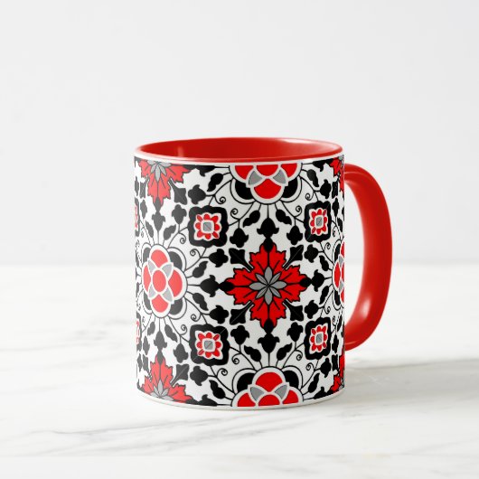 Floral Moroccan Tile, Deep Red, Black and White M Mok (Voorkant rechts)