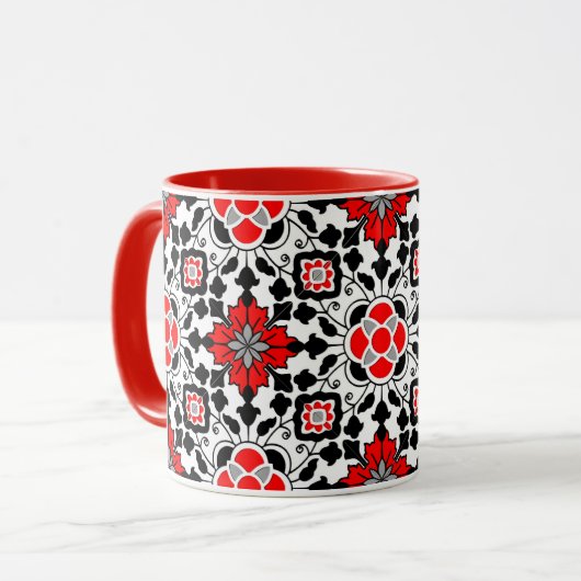 Floral Moroccan Tile, Deep Red, Black and White M Mok (Voorkant links)
