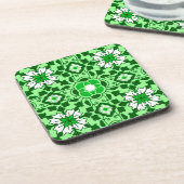 Floral Moroccan Tile, Emerald en Lime Green Bier Onderzetter (Linkerzijde)