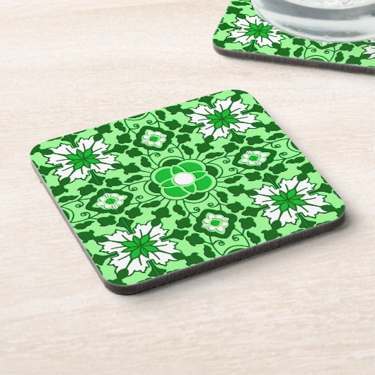 Floral Moroccan Tile, Emerald en Lime Green Bier Onderzetter (Linkerzijde)