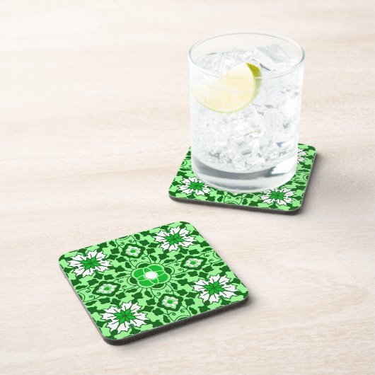 Floral Moroccan Tile, Emerald en Lime Green Bier Onderzetter (Rechterzijde)