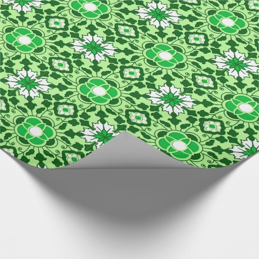 Floral Moroccan Tile, Emerald en Lime Green Cadeaupapier (Hoek)