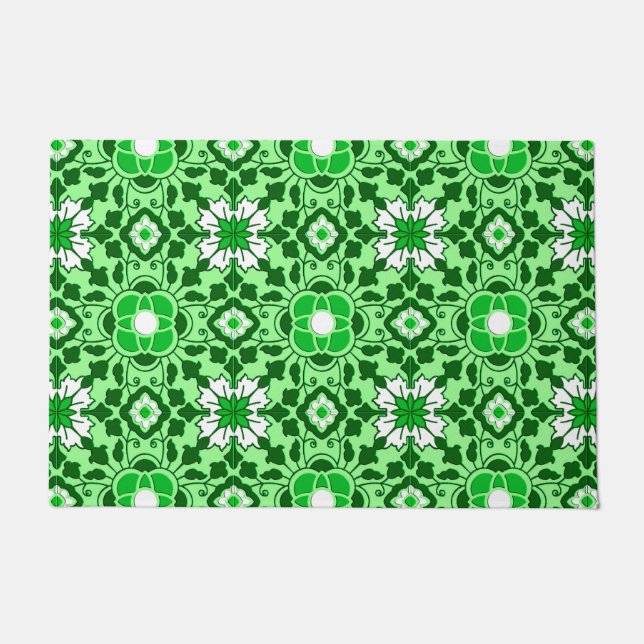 Floral Moroccan Tile, Emerald en Lime Green Deurmat (Voorkant)