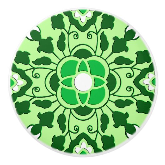 Floral Moroccan Tile, Emerald en Lime Green Keramische Knop (Voorkant)