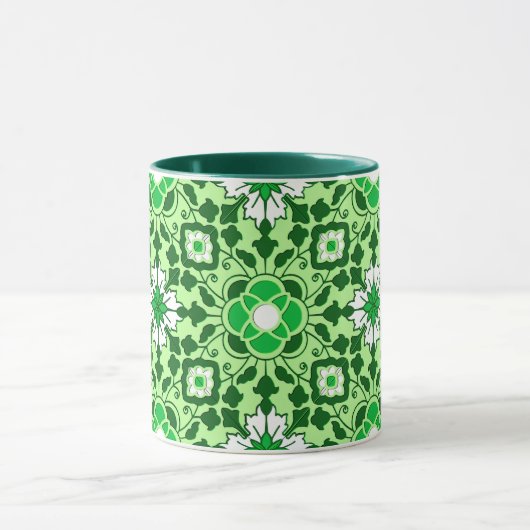 Floral Moroccan Tile, Emerald en Lime Green Mok (Midden)
