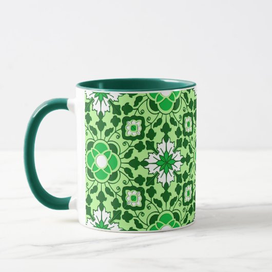 Floral Moroccan Tile, Emerald en Lime Green Mok (Links)