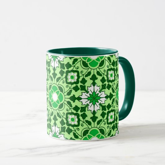 Floral Moroccan Tile, Emerald en Lime Green Mok (Voorkant rechts)