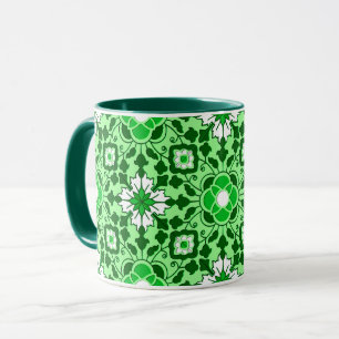Floral Moroccan Tile, Emerald en Lime Green Mok
