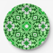 Floral Moroccan Tile, Emerald en Lime Green Papieren Bordje (Voorkant)