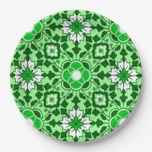 Floral Moroccan Tile, Emerald en Lime Green Papieren Bordje