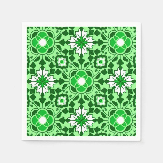 Floral Moroccan Tile, Emerald en Lime Green Servet (Voorkant)
