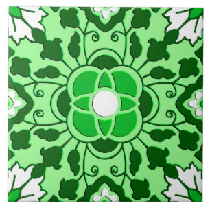 Floral Moroccan Tile, Emerald en Lime Green Tegeltje