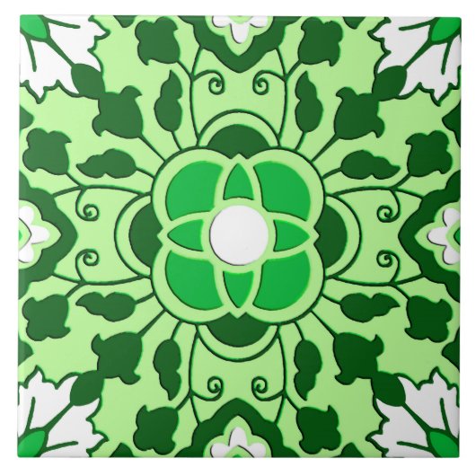 Floral Moroccan Tile, Emerald en Lime Green Tegeltje (Voorkant)