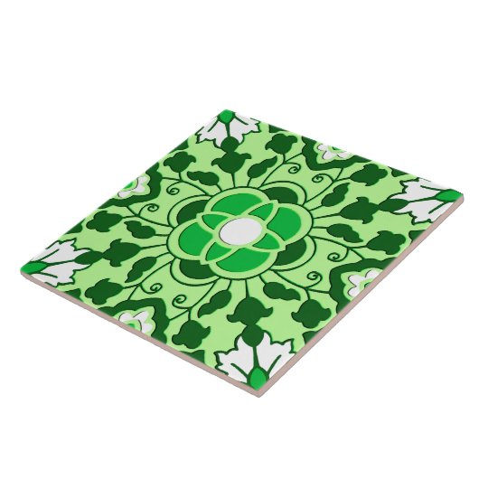 Floral Moroccan Tile, Emerald en Lime Green Tegeltje (Zijkant)
