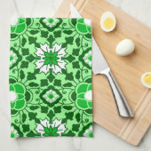 Floral Moroccan Tile, Emerald en Lime Green Theedoek (Quarter Fold)
