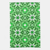Floral Moroccan Tile, Emerald en Lime Green Theedoek (Verticaal)