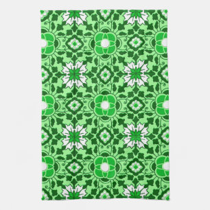 Floral Moroccan Tile, Emerald en Lime Green Theedoek