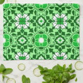 Floral Moroccan Tile, Emerald en Lime Green Theedoek (Gevouwen)