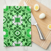 Floral Moroccan Tile, Emerald en Lime Green Theedoek (Quarter Fold)
