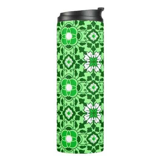 Floral Moroccan Tile, Emerald en Lime Green Thermosbeker (Gedraaid links)