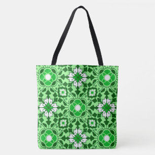 Floral Moroccan Tile, Emerald en Lime Green Tote Bag