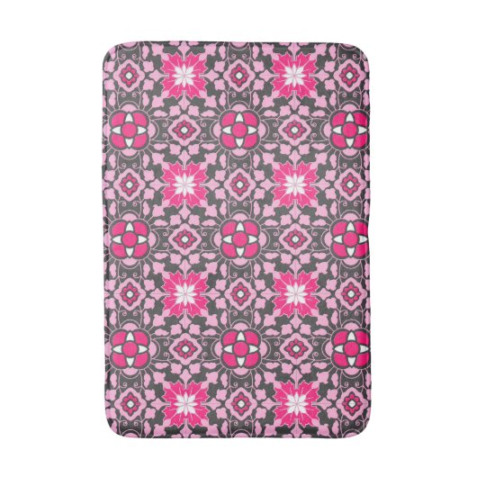 Floral Moroccan Tile, Fuchsia Pink & Grey / Grey Badmat (Voorkant Verticaal)