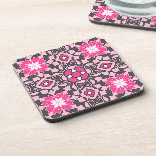 Floral Moroccan Tile, Fuchsia Pink & Grey / Grey Bier Onderzetter (Linkerzijde)