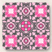 Floral Moroccan Tile, Fuchsia Pink & Grey / Grey Bier Onderzetter (Voorkant)