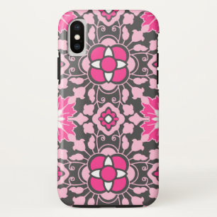 Floral Moroccan Tile, Fuchsia Pink & Grey / Grey Case-Mate iPhone Case