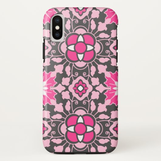 Floral Moroccan Tile, Fuchsia Pink & Grey / Grey Case-Mate iPhone Case (Achterkant)