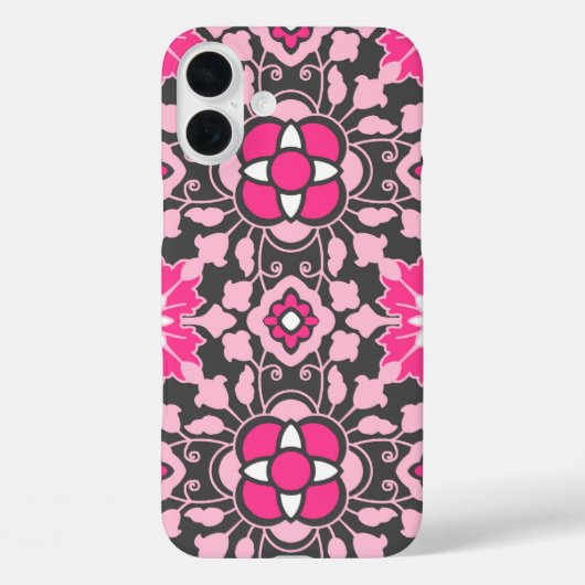 Floral Moroccan Tile, Fuchsia Pink & Grey / Grey Case-Mate iPhone Case (Achterkant)