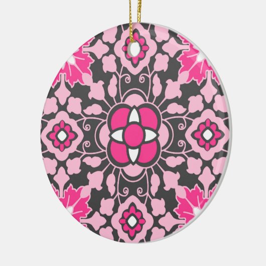 Floral Moroccan Tile, Fuchsia Pink & Grey / Grey Keramisch Ornament (Links)