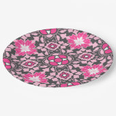 Floral Moroccan Tile, Fuchsia Pink & Grey / Grey Papieren Bordje (Gekanteld)
