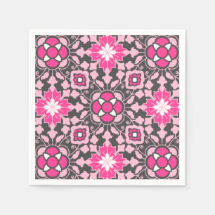 Floral Moroccan Tile, Fuchsia Pink & Grey / Grey Servetten