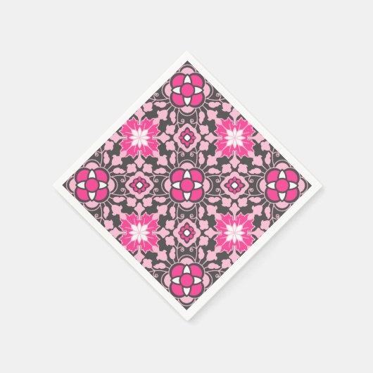 Floral Moroccan Tile, Fuchsia Pink & Grey / Grey Servetten (Hoek)
