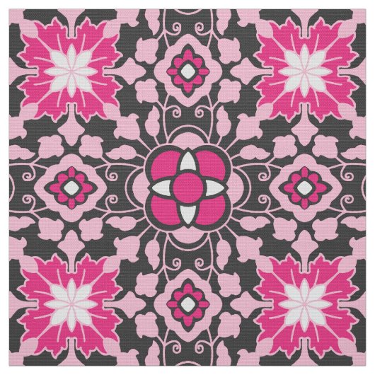 Floral Moroccan Tile, Fuchsia Pink & Grey / Grey Stof (Swatch)