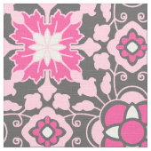 Floral Moroccan Tile, Fuchsia Pink & Grey / Grey Stof (Close Up)