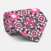 Floral Moroccan Tile, Fuchsia Pink & Grey / Grey Stropdas (Opgerold)