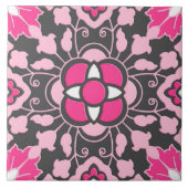 Floral Moroccan Tile, Fuchsia Pink & Grey / Grey Tegeltje (Voorkant)