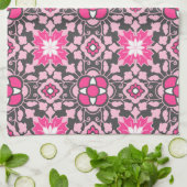 Floral Moroccan Tile, Fuchsia Pink & Grey / Grey Theedoek (Gevouwen)