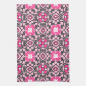 Floral Moroccan Tile, Fuchsia Pink & Grey / Grey Theedoek (Verticaal)