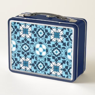 Floral Moroccan Tile, Indigo, Sky Blue en White