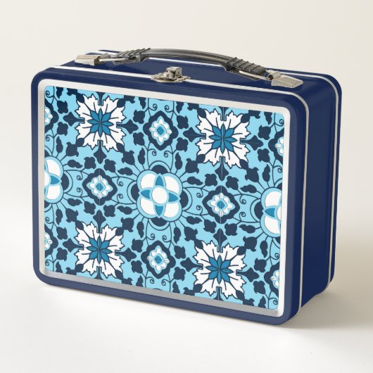 Floral Moroccan Tile, Indigo, Sky Blue en White (Voorkant)