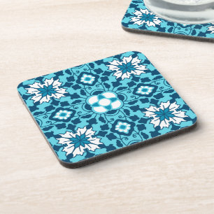 Floral Moroccan Tile, Indigo, Sky Blue en White Bier Onderzetter