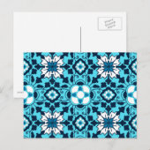 Floral Moroccan Tile, Indigo, Sky Blue en White Briefkaart (Voorkant / Achterkant)