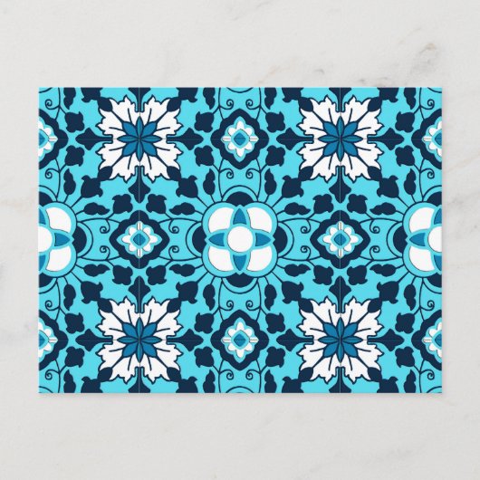 Floral Moroccan Tile, Indigo, Sky Blue en White Briefkaart (Voorkant)